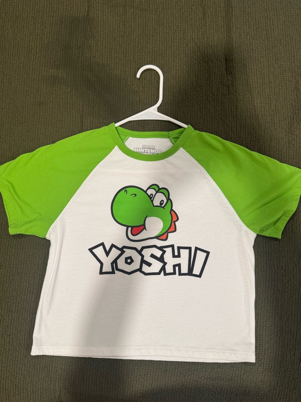 Super Nintendo Yoshi Crop Tee - Green & White with Graphic